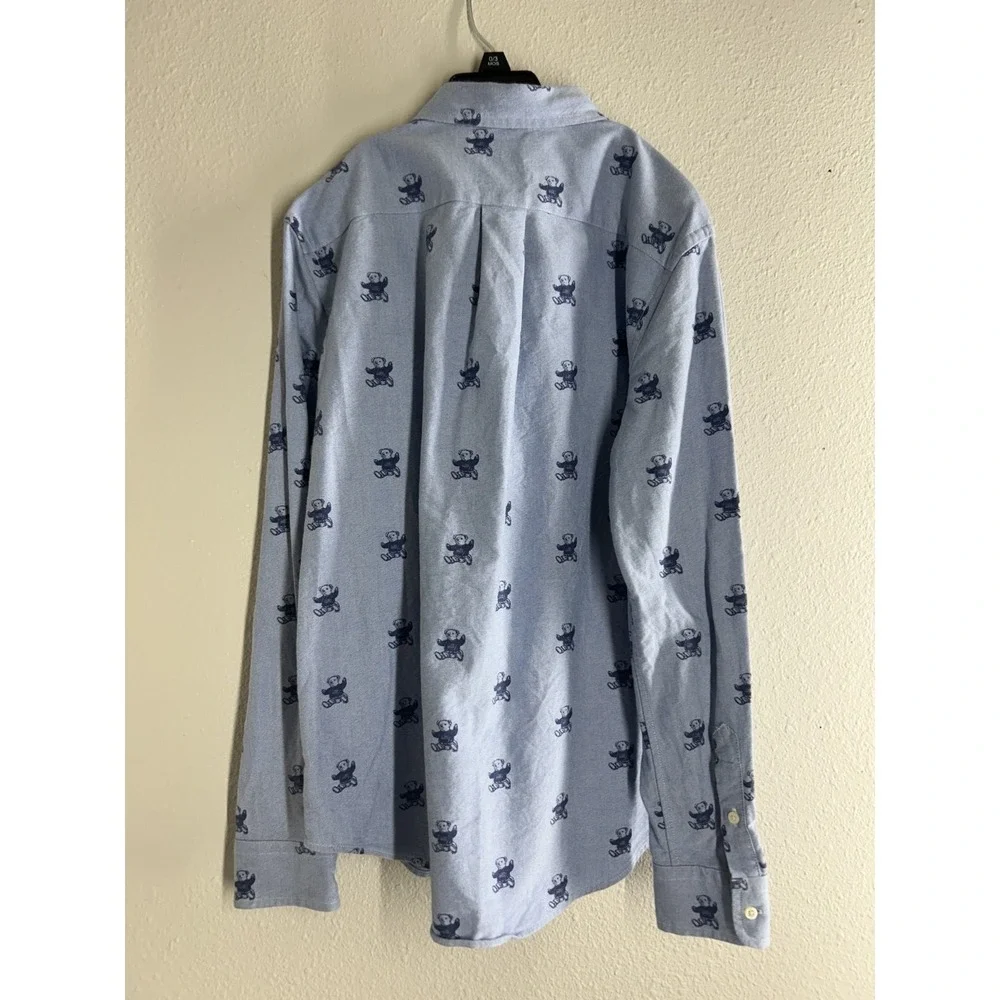 Ralph Lauren Boys Shirt Polo Bear All Over Print ButtonDown Blue Oxford LG 14/16